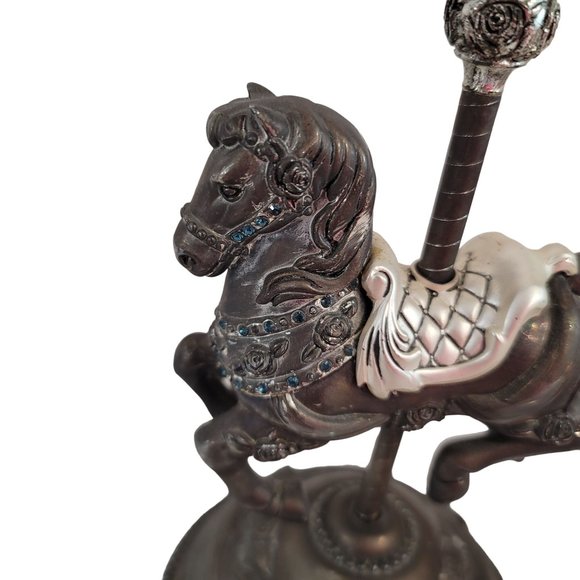 Sankyo silver plated carousel horse with blue rhinestones music box lovconqrsall - Picture 3 of 8